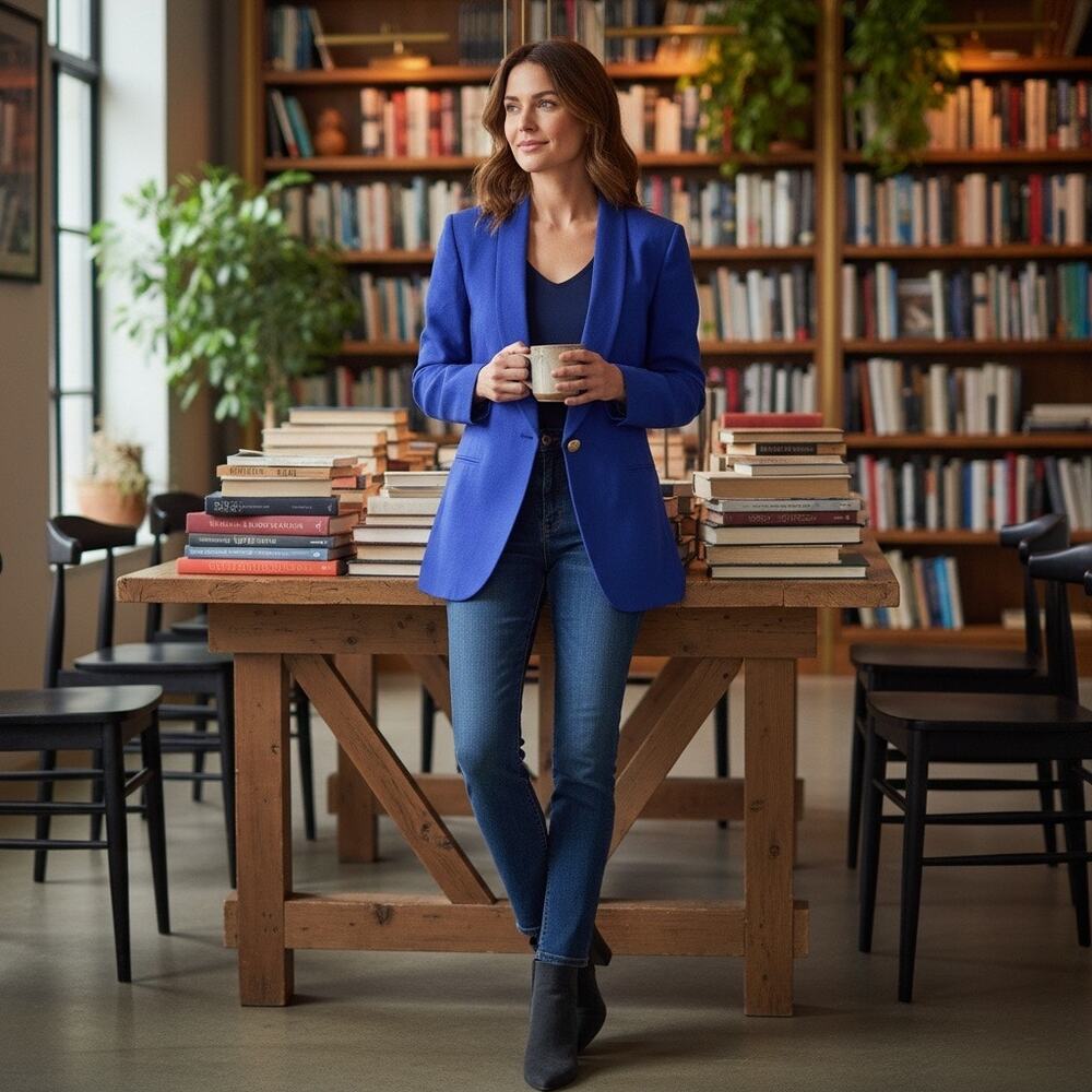 Vintage 90s Karen Scott Royal Blue Oversized Blazer Shoulder Pads Power Suit 8